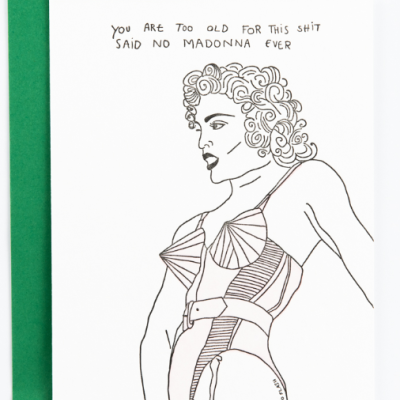 Cartão branco com ilustração e texto em inglês com envelope verde