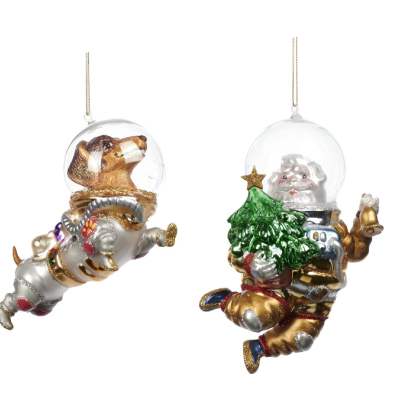 Ornamentos de Natal de astronautas em vidro suspensos