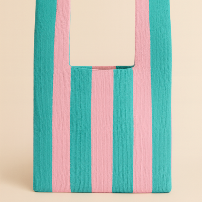 Saco de tecido listrado azul turquesa e rosa