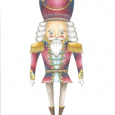 Boneco soldado de Natal com chapéu e casaco vermelho e detalhes dourados