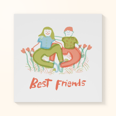 Ilustração colorida de duas pessoas sentadas rodeadas de flores com a frase Best Friends