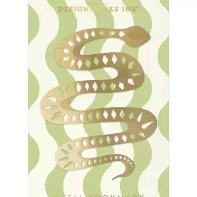 Marcador de livros metálico dourado em forma de cobra com cartão decorativo