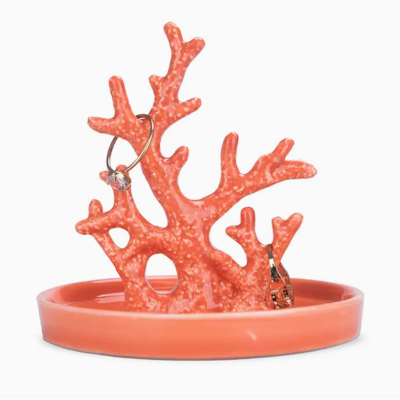 Suporte coral laranja para anéis com base redonda