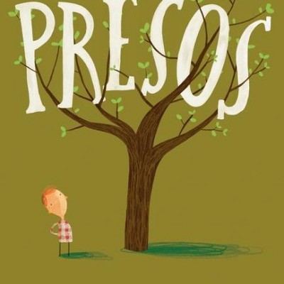Capa de livro com árvore formando a palavra PRESOS e nome do autor Oliver Jeffers