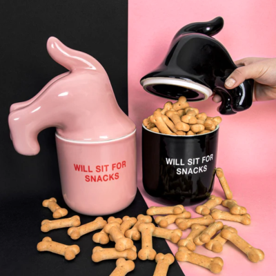 Recipientes para snacks em forma de cão com biscoitos em forma de osso