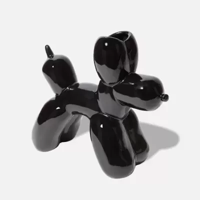 Escultura decorativa de cão balão preto em cerâmica