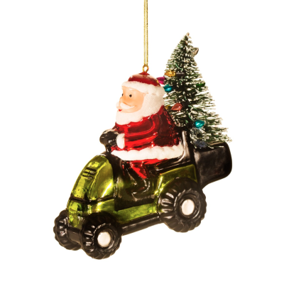 Decoração de Natal Pai Natal no tractor verde com árvore de Natal