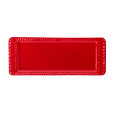 Prato retangular vermelho com bordas decorativas em relevo