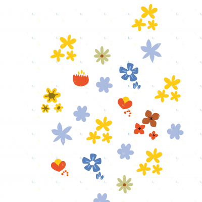 Ilustração de flores e corações coloridos em fundo branco