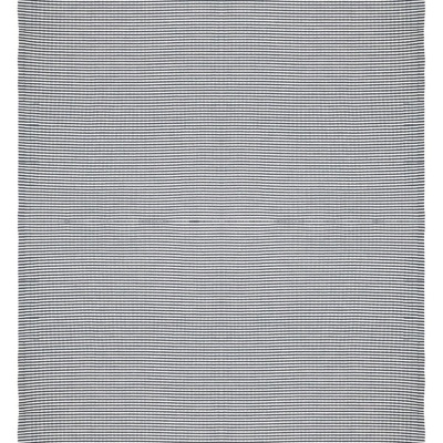 Tapete riscas azuis e brancas com franjas e etiquetas pretas