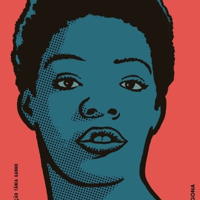 Capa de livro vermelho com retrato azul e texto branco Maya Angelou