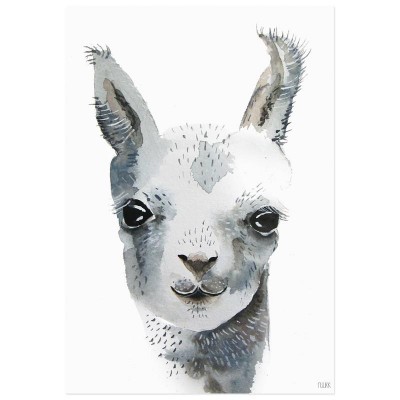 Pintura aguarela lhama cinza e branco fundo branco