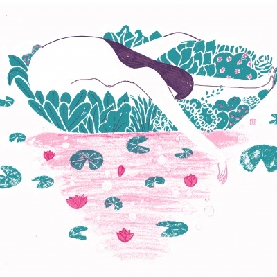 Ilustração abstrata com formas naturais e corpo humano