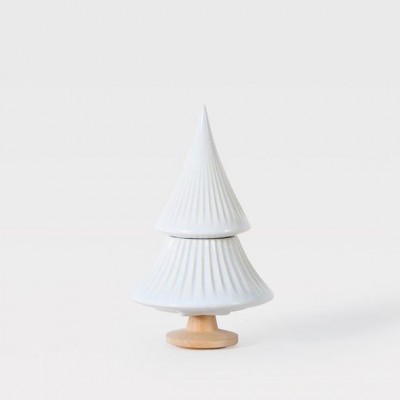 Árvore de Natal decorativa branca com base de madeira