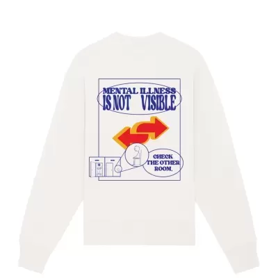 Sweatshirt branca com estampa colorida e texto em inglês na frente