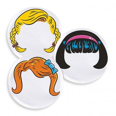 Pratos de papel com estampas de cabelos coloridos estilo cartoon