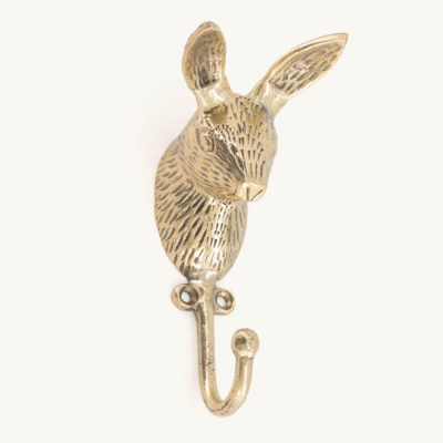 Gancho de parede dourado em forma de cabeça de coelho com gancho curvo