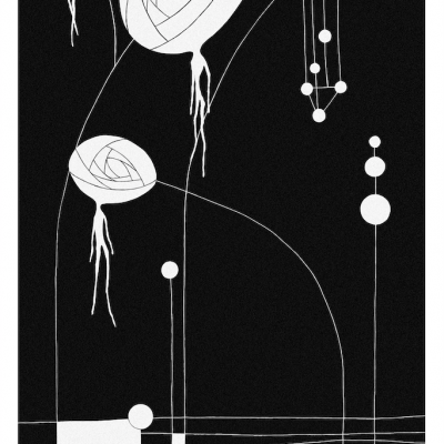 Imagem abstrata preto e branco com formas ovais e círculos