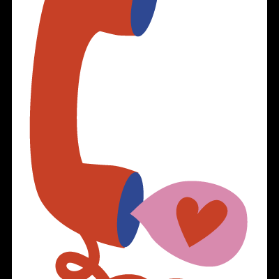 Auricular telefónico vermelho com balão de fala e coração