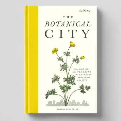 Livro The Botanical City com ilustração de planta amarela na capa