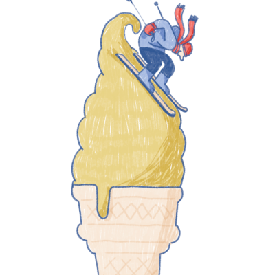 Ilustração de um gelado de casquinha com esquiador em cima