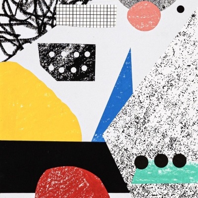 Ilustração abstrata colorida com formas geométricas e padrões variados