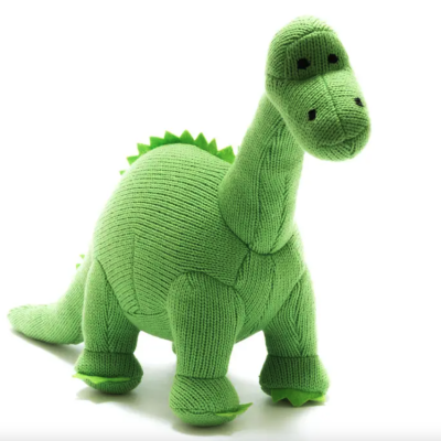 Pelúcia de dinossauro verde em tecido de malha com espinhas nas costas