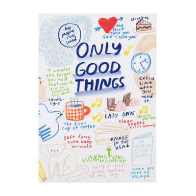Caderno com capa branca e desenhos coloridos com textos em inglês