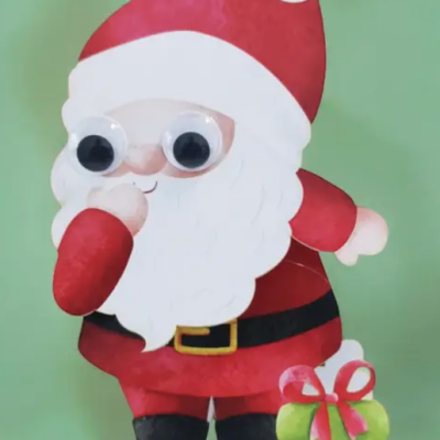 Ilustração de Pai Natal com presente colorido e fundo verde