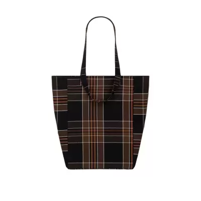 Saco tote xadrez castanho, preto e branco com duas alças