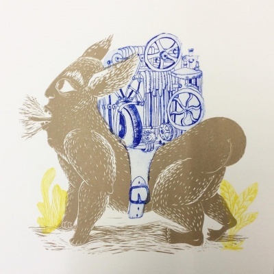 Ilustração artística de animal híbrido com engrenagem mecânica