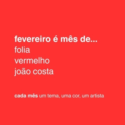 Texto branco sobre fundo vermelho com mensagem sobre fevereiro e temas.
