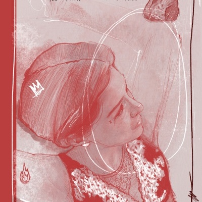 Desenho artístico de mulher com beret e vestido com texto inspirador