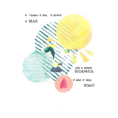 Imagem abstrata com círculos coloridos e texto poético em português