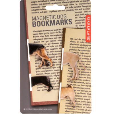 Marcadores de livro magnéticos com forma de patas traseiras de cão em embalagem Kikkerland