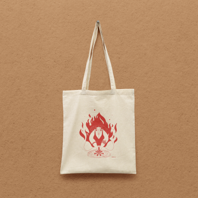 Saco de tecido cru com ilustração vermelha