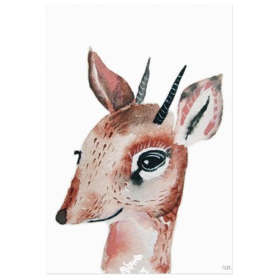 Ilustração em aquarela de cabeça de gazela em tons castanhos e rosa