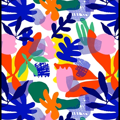 Padrão colorido abstrato com formas de folhas e plantas