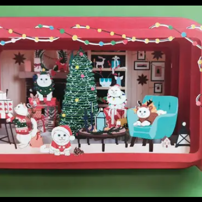 Decoração Natalícia em forma de garrafa com gatos em miniatura e árvore de Natal