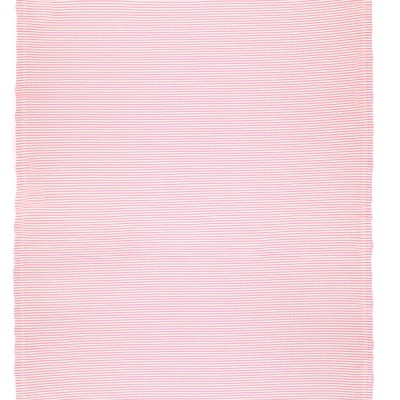 Toalha em algodão rosa com riscas brancas e franjas