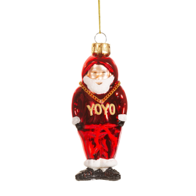 Enfeite de Natal com Papai Noel vermelho e detalhes dourados