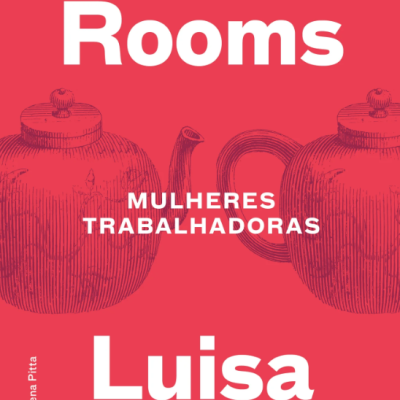 Capa de livro Tea Rooms de Luísa Carnés em fundo vermelho com bules desenhados