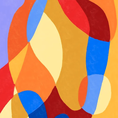 Pintura abstrata colorida com formas irregulares e sobrepostas