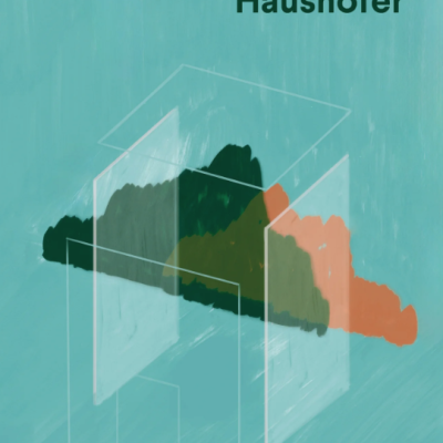 Capa de livro azul com cubo transparente e manchas de cor, texto de título e autor