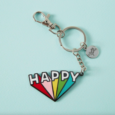 Porta-chaves com pendente colorido HAPPY e placa redonda com texto Punky Pins