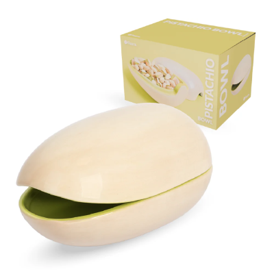 Tigela cerâmica em forma de pistáchio com caixa de embalagem