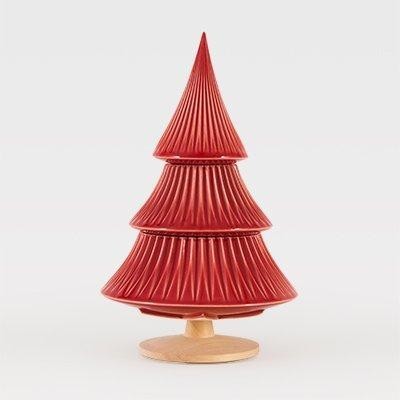 Árvore de Natal decorativa vermelha com suporte de madeira