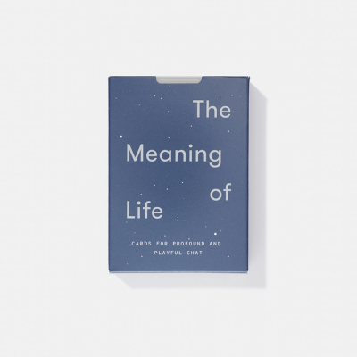 Caixa azul escura com texto The Meaning of Life