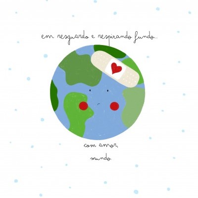 Ilustração do planeta Terra com penso rápido e texto em português