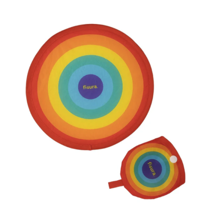 Colchão circular colorido com bolsa de armazenamento.